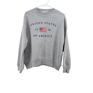 Mighty Fine Womens XS Grey Embroidered USA 1776 American Flag Sweatshirt